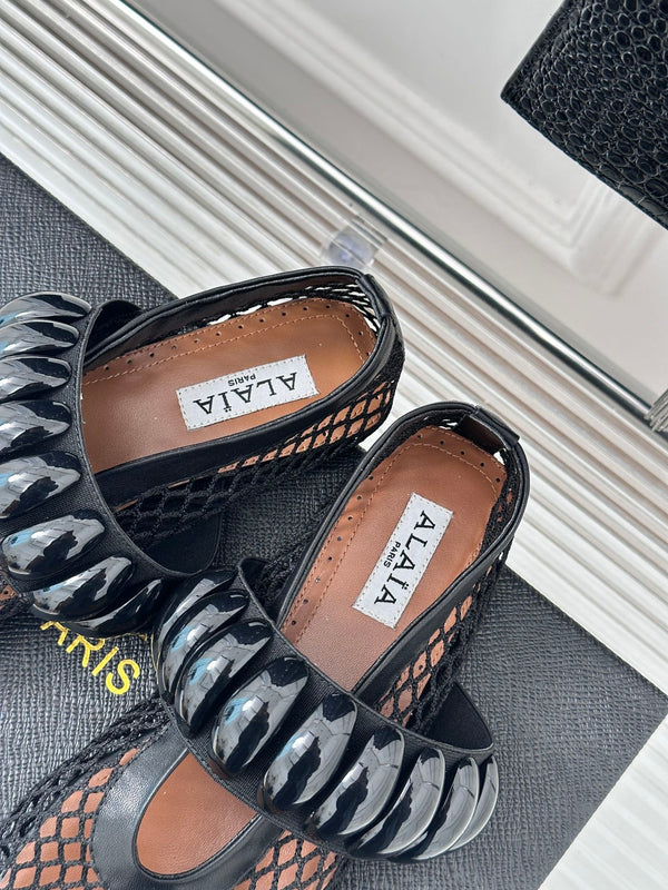 Alaia 25 Mary Jane Mesh Ballet Flats Black Calfskin 293251