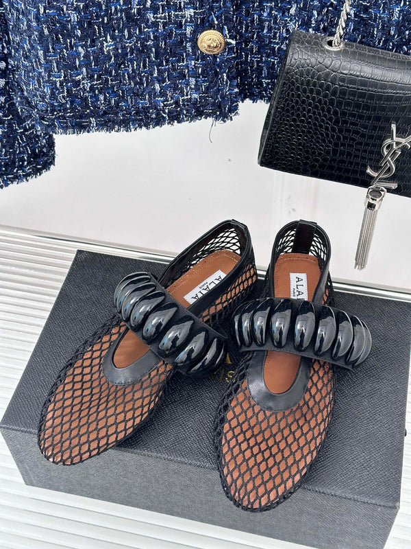 Alaia 25 Mary Jane Mesh Ballet Flats Black Calfskin 293251