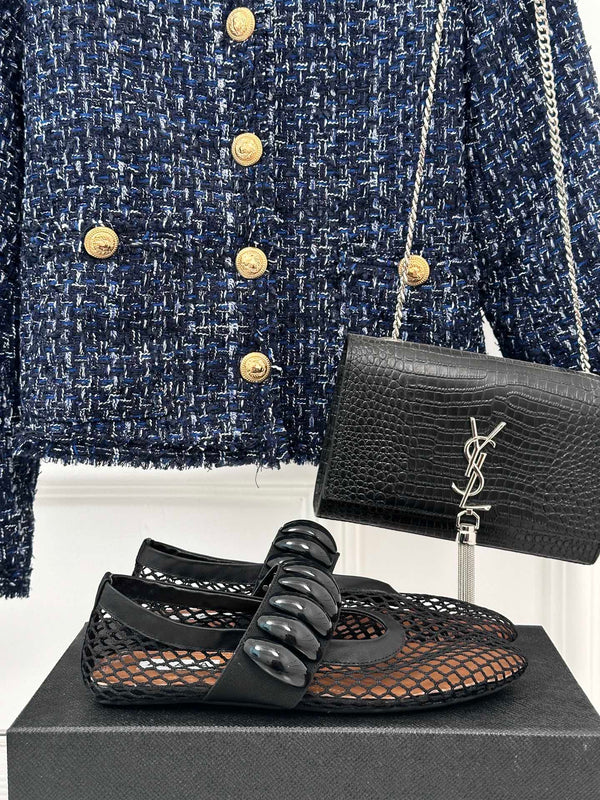 Alaia 25 Mary Jane Mesh Ballet Flats Black Calfskin 293251