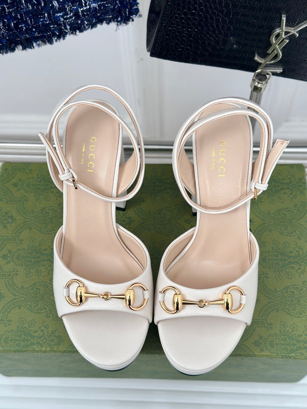 horsebit 11cm platform sandal cream calfskin