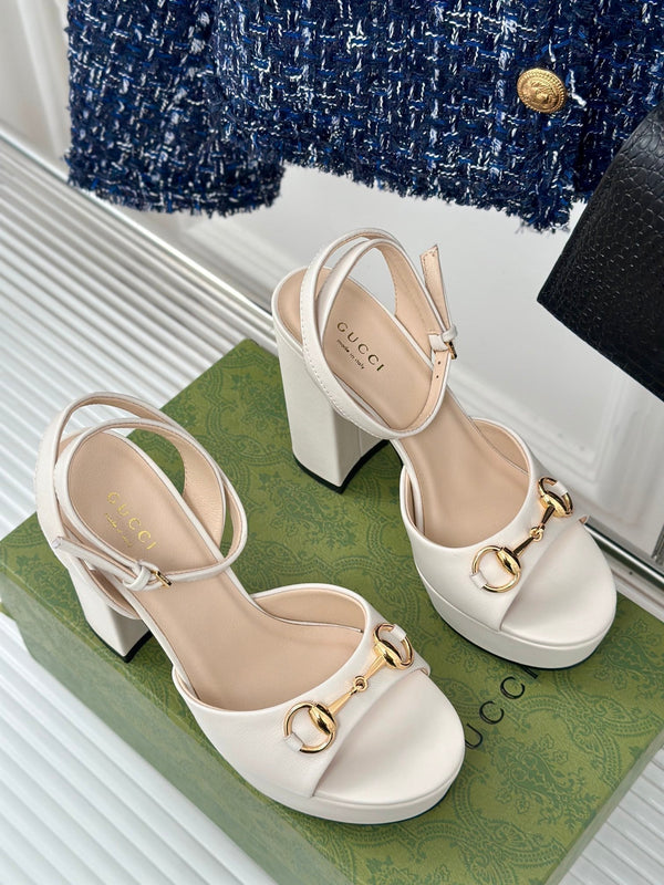 horsebit 11cm platform sandal cream calfskin