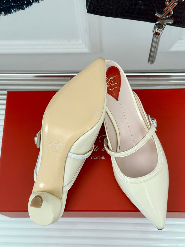 Mary Jane Virgule Mules 55 White Patent Leather