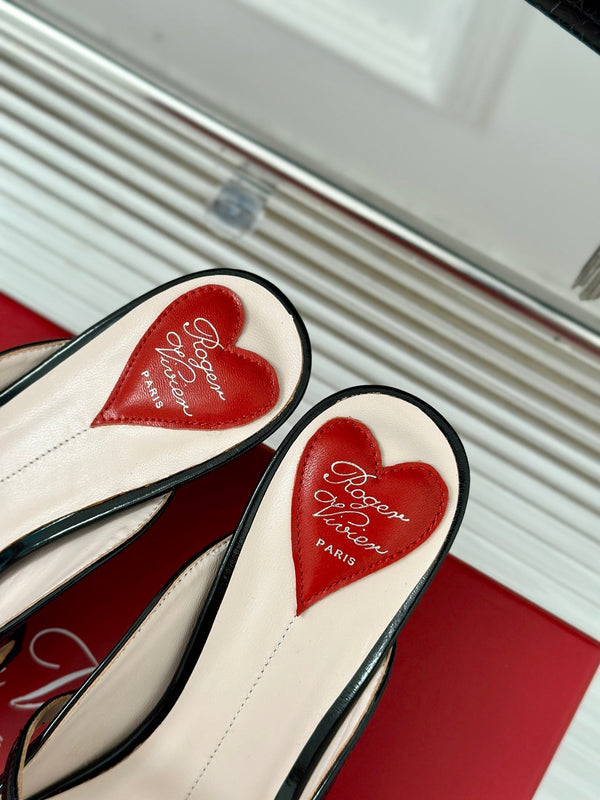 Mary Jane Virgule Mules 55 Balck White Patent Leather