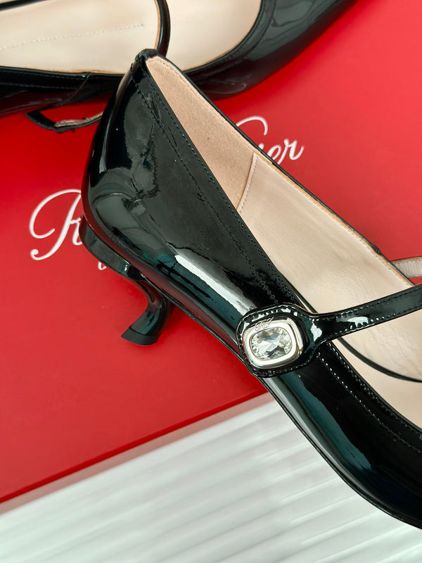 Mary Jane Virgule Pumps 55 Black Patent Leather