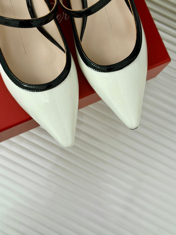 Mary Jane Virgule Pumps 55 Black White Patent Leather
