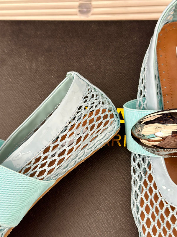 ALAIA MARY JANE SHOES IN SKY BLUE MESH WITH SILVER HARDWARE