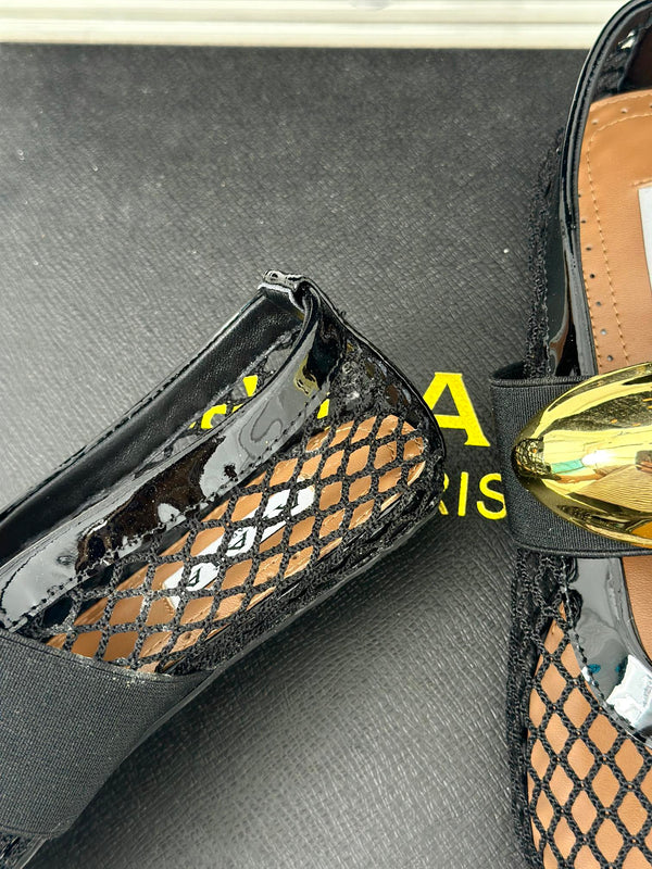 ballet flat jewel fishnet black lambskin