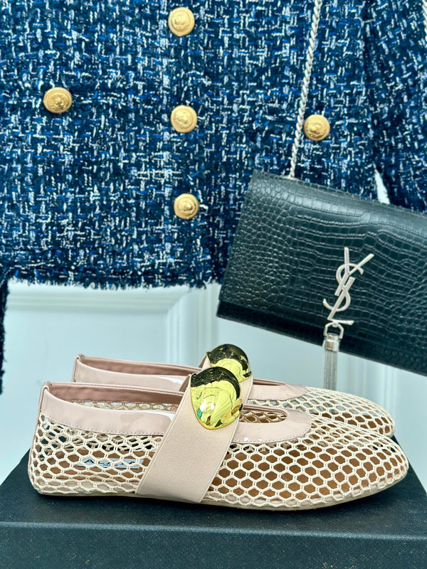 ballet flat jewel fishnet beige lambskin