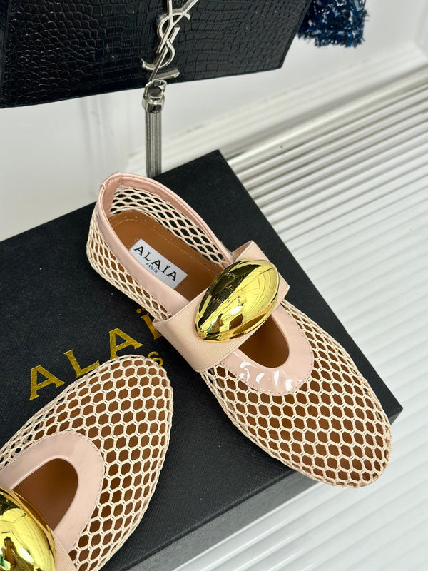 ballet flat jewel fishnet beige lambskin