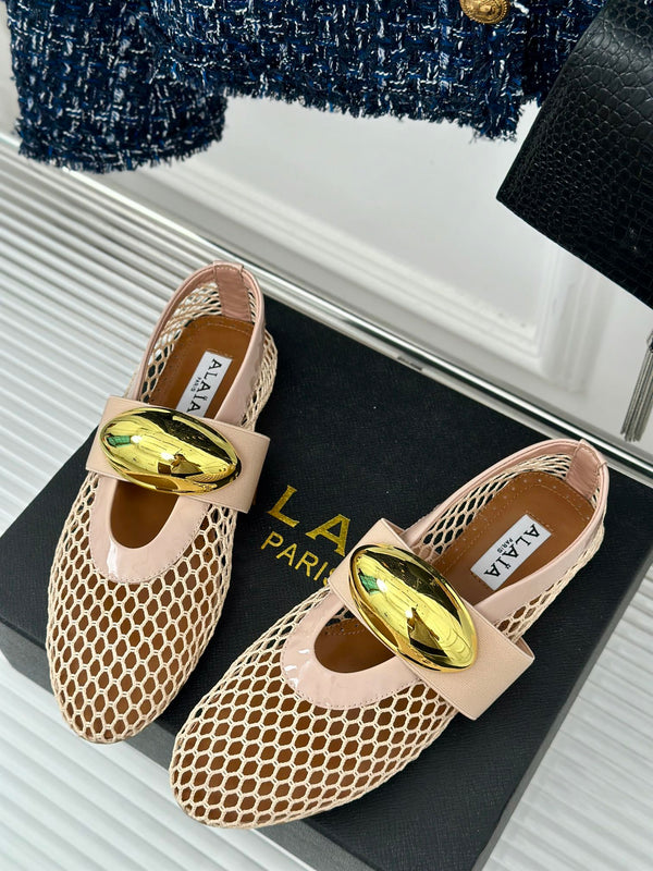 ballet flat jewel fishnet beige lambskin