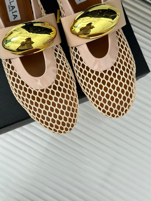 ballet flat jewel fishnet beige lambskin