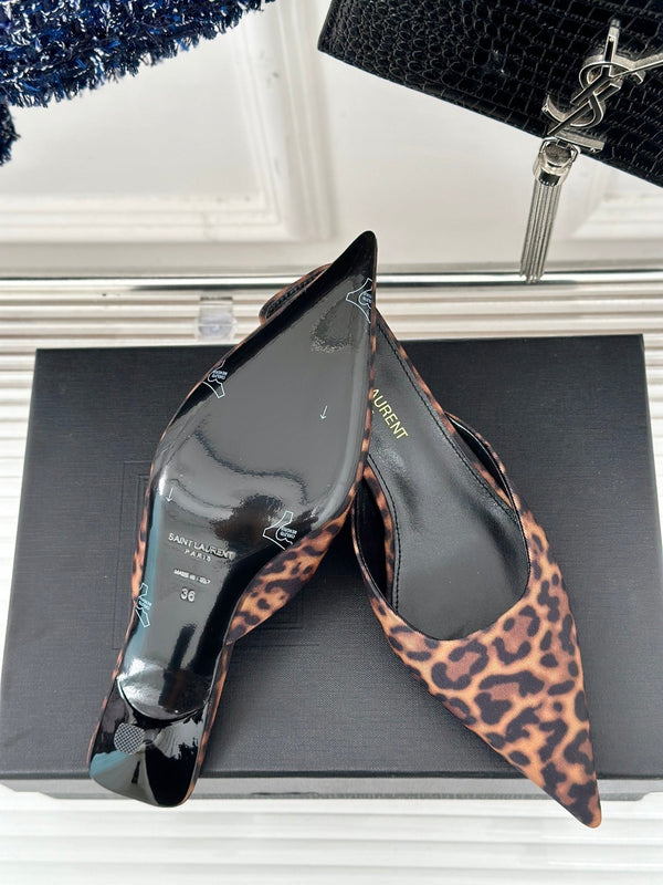 SL BARBARA MULES 55 LEOPARD MOTIF SATIN