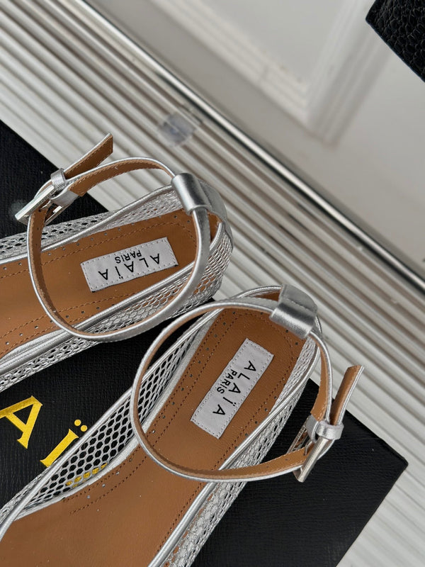 Alaia Mary Jane Ballet Flat Silver Lambskin 293236