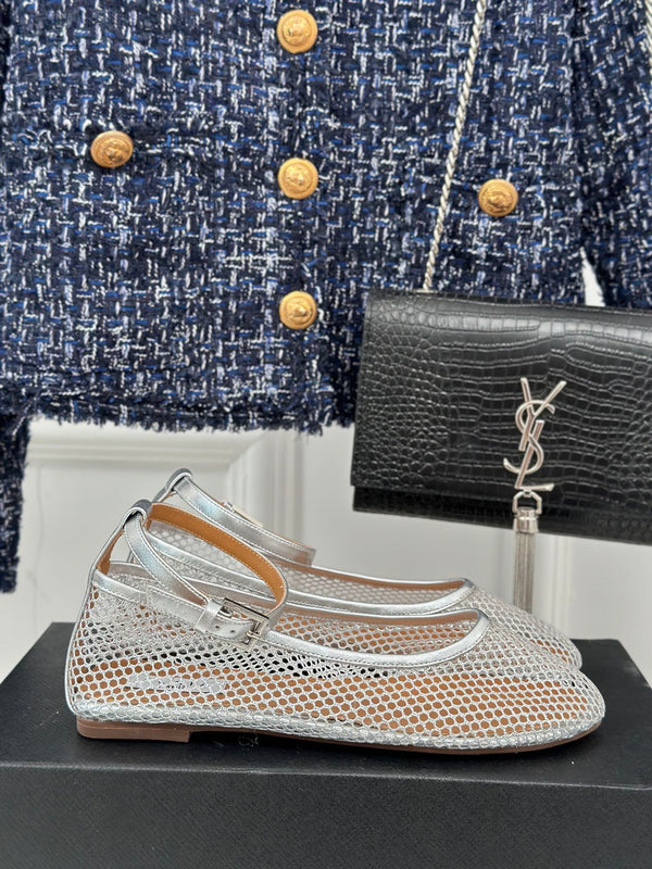 Alaia Mary Jane Ballet Flat Silver Lambskin 293236