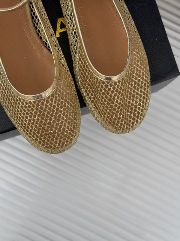 Alaia Mary Jane Ballet Flat Gold Lambskin 293237