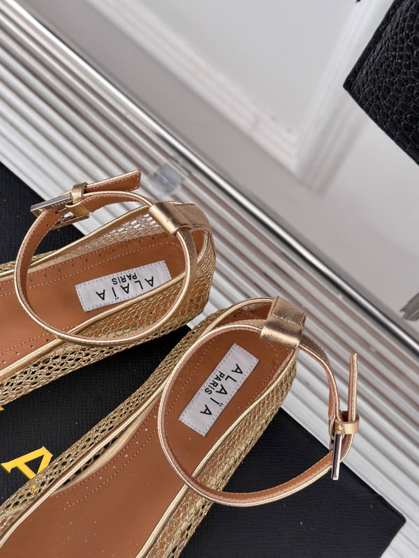 Alaia Mary Jane Ballet Flat Gold Lambskin 293237