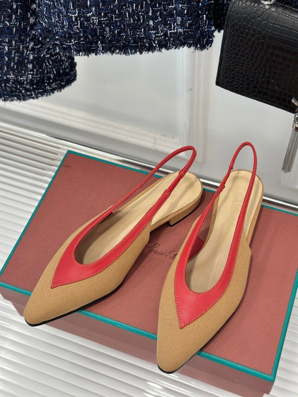 LP Rebecca Slingbacks In Mustard Brown Mix Red Cotton Fabric And Lambskin 989414