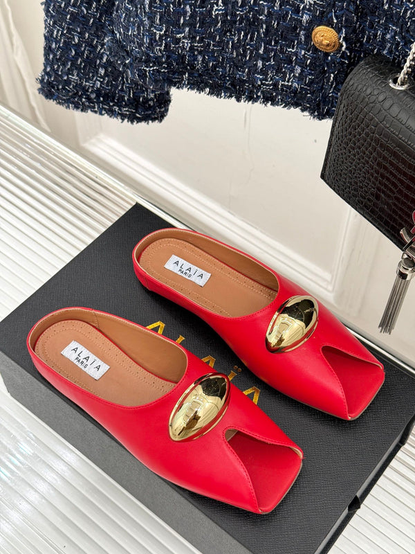 Alaia Slipper With Gold Hardware Red Calfskin 293197