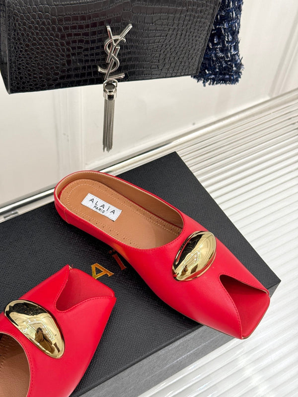 Alaia Slipper With Gold Hardware Red Calfskin 293197