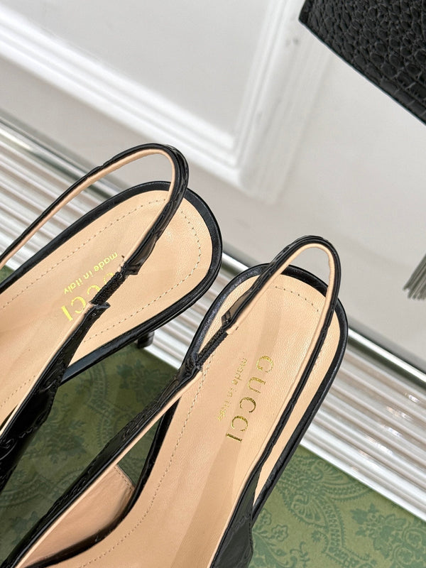 GG Horsebit Slingback 85MM Black GG Leather Point Toe