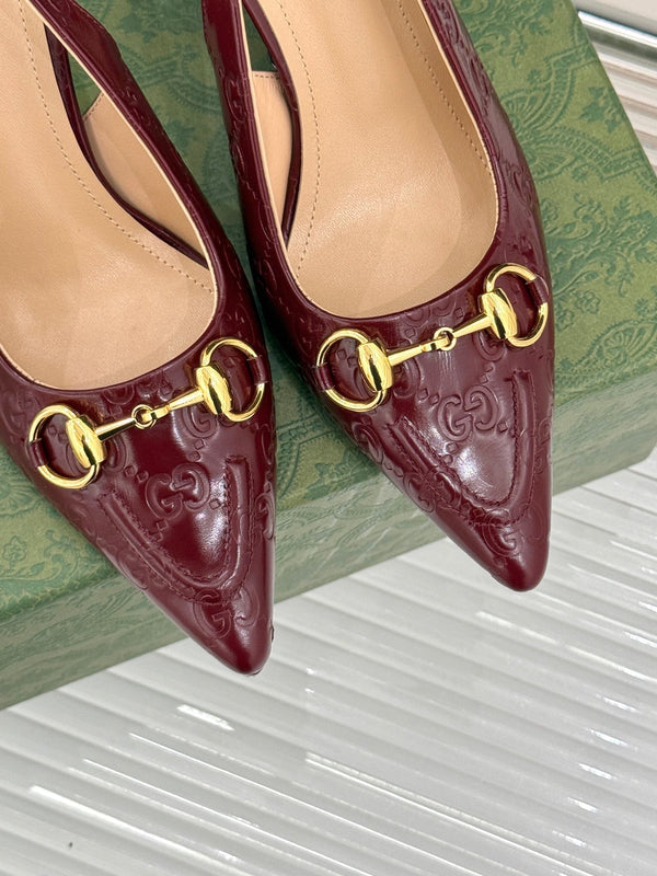 GG Horsebit Slingback 85MM Burgundy GG Leather Point Toe