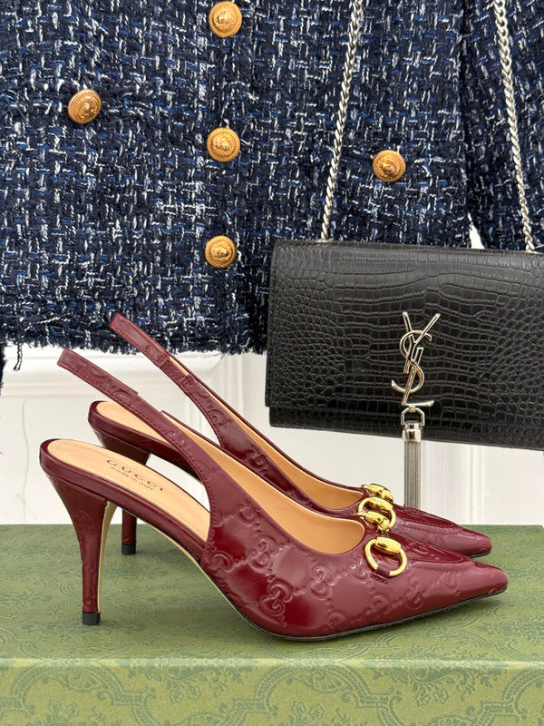 GG Horsebit Slingback 85MM Burgundy GG Leather Point Toe