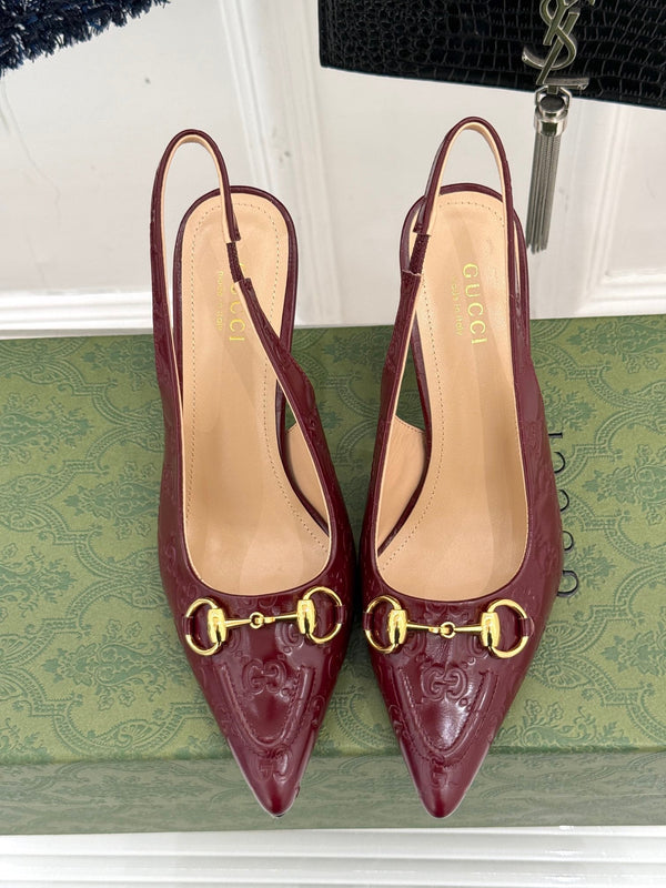 GG Horsebit Slingback 85MM Burgundy GG Leather Point Toe