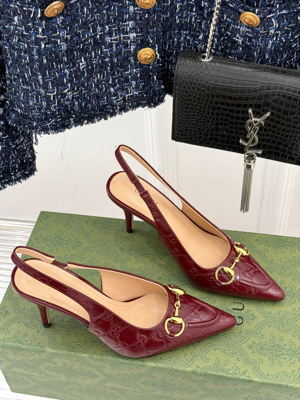 GG Horsebit Slingback 85MM Burgundy GG Leather Point Toe