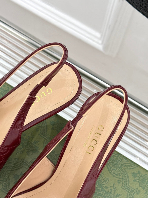 GG Horsebit Slingback 85MM Burgundy GG Leather Point Toe