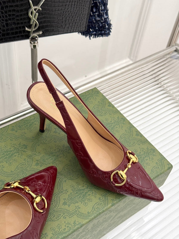 GG Horsebit Slingback 85MM Burgundy GG Leather Point Toe