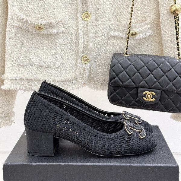CC 25P Hollow Double C Ballet Flats 50mm Black Raffia 265639