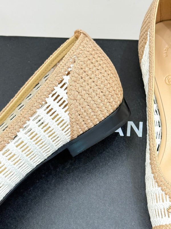 CC 25P Ballerine Hollow Double C 15mm Beige Bianco Rafia 265641