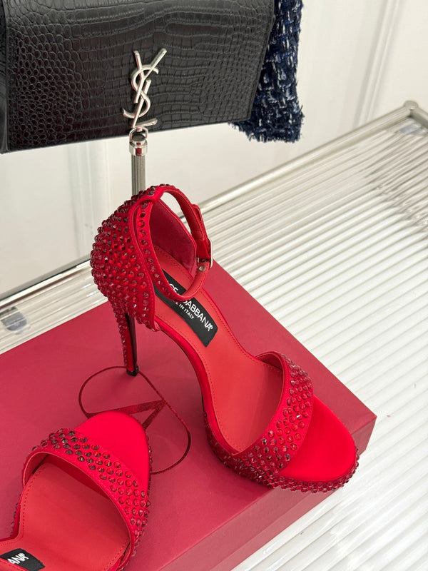 DC 24 Rhinestone Sandals Red Sheepskins & Cowhide 304707