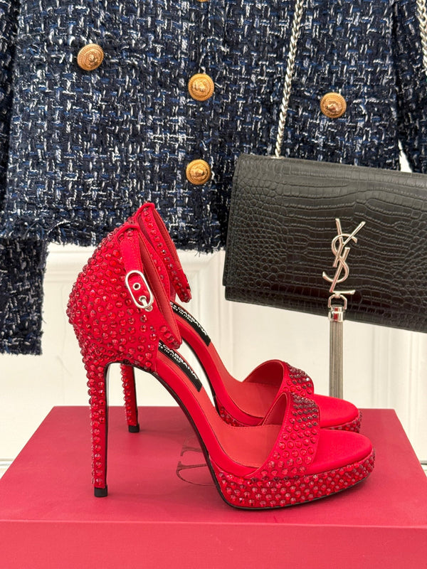 DC 24 Rhinestone Sandals Red Sheepskins & Cowhide 304707