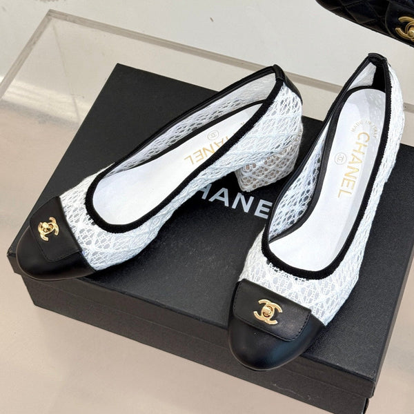 Chanel 25 Ballerina 50mm Bianco Nero Pelle di Agnello Intrecciata 473053