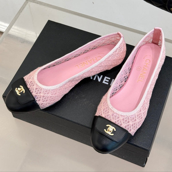 Chanel 25 Ballet Flat Pink Black Woven Lambskin 473054