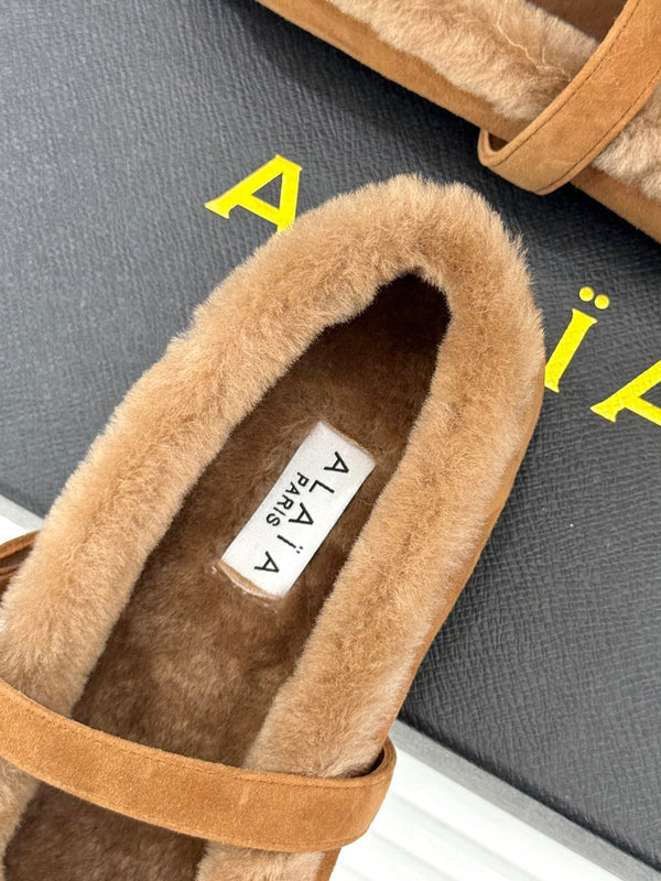 Alaia 25WF Mary Jane caramel brown suede wool 472223