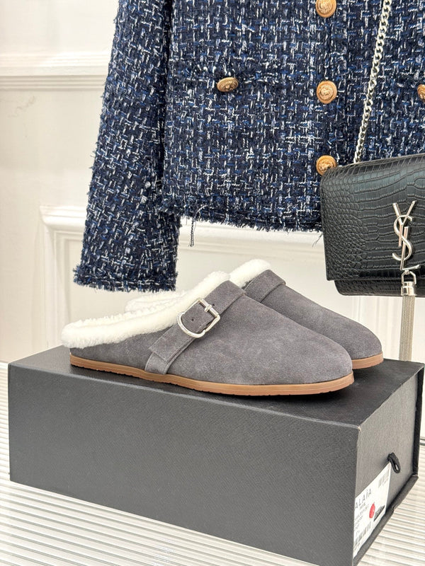 Alaia 25WF slippers belt buckle charcoal grey suede wool 472230