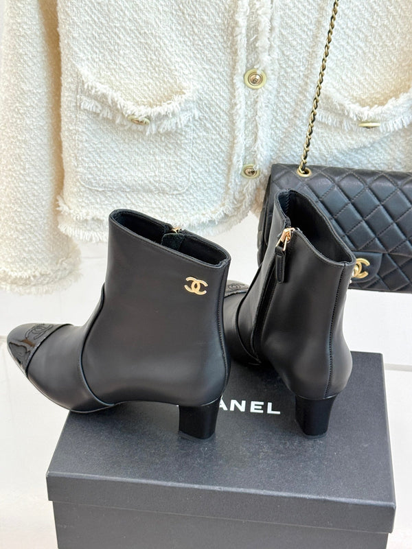 Chanel Double C Colorblock Heel Boot Black Sheepskin 465416