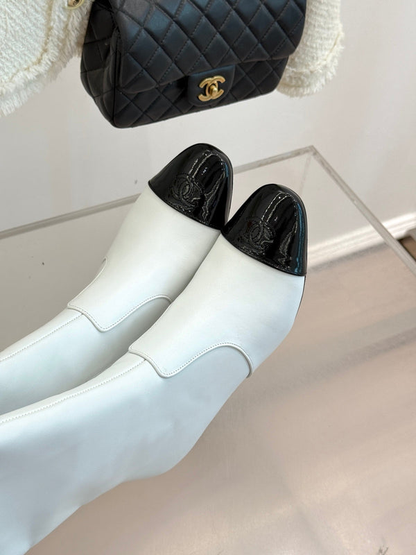 Chanel Double C Colorblock Heel Long Boot Black Sheepskin 465417