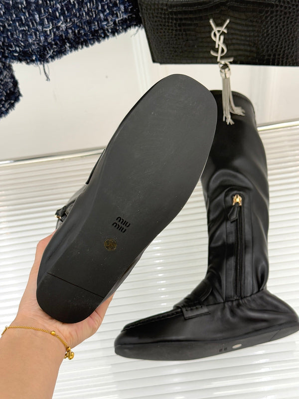 MiuMiu 25 loafer stretch boots black calfskin 517335