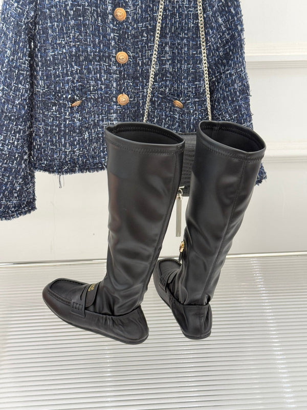 MiuMiu 25 loafer stretch boots black calfskin 517335