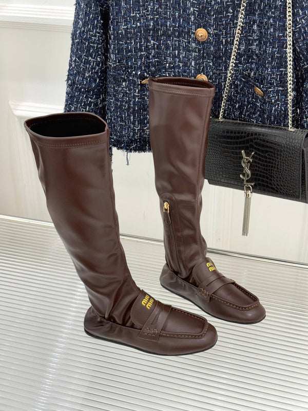 MiuMiu 25 loafer stretch boots brown calfskin 517336