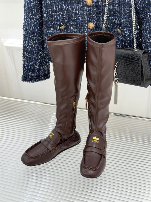 MiuMiu 25 loafer stretch boots brown calfskin 517336