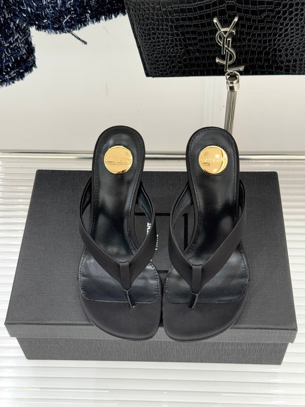 YSL Opyum Mule Sandals 8.5cm Black Satin Leather 642925