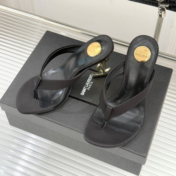 YSL Opyum Mule Sandals 8.5cm Black Satin Leather 642925