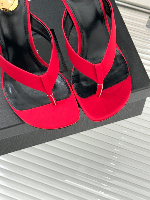 YSL Opyum Mule Sandals 8.5cm Red Satin Leather 642927