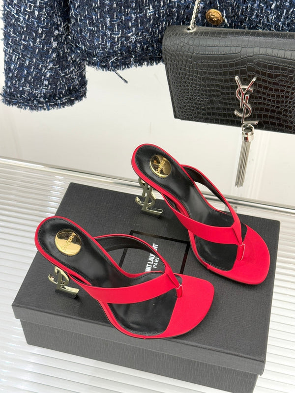 YSL Opyum Mule Sandals 8.5cm Red Satin Leather 642927