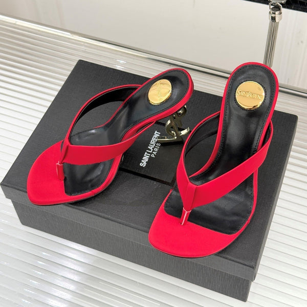YSL Opyum Mule Sandals 8.5cm Red Satin Leather 642927