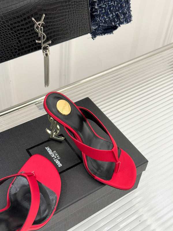 YSL Opyum Mule Sandals 8.5cm Red Satin Leather 642927